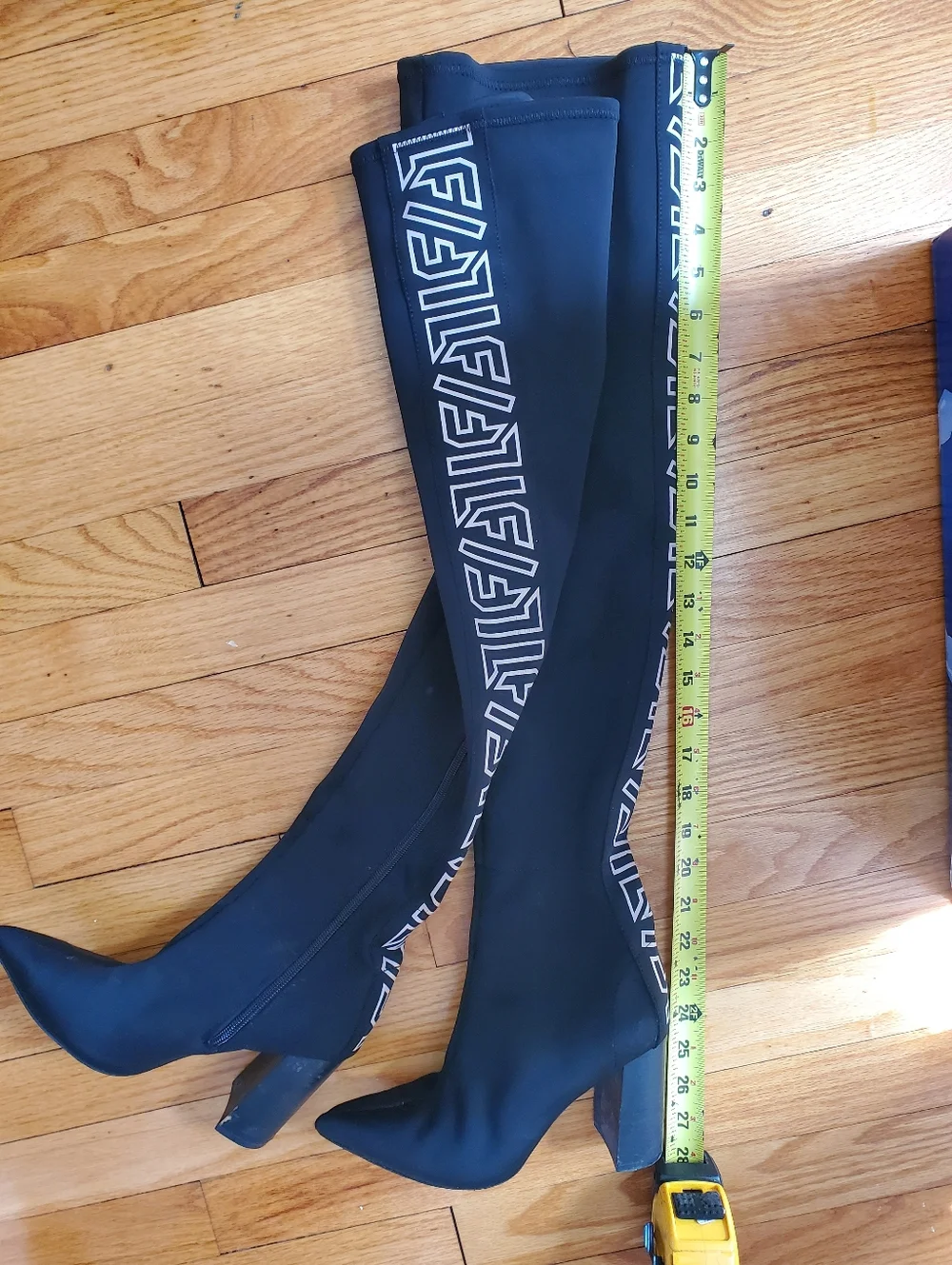 LF Black Over The Knee LF Logo Graphic Boots Heel Size 6M